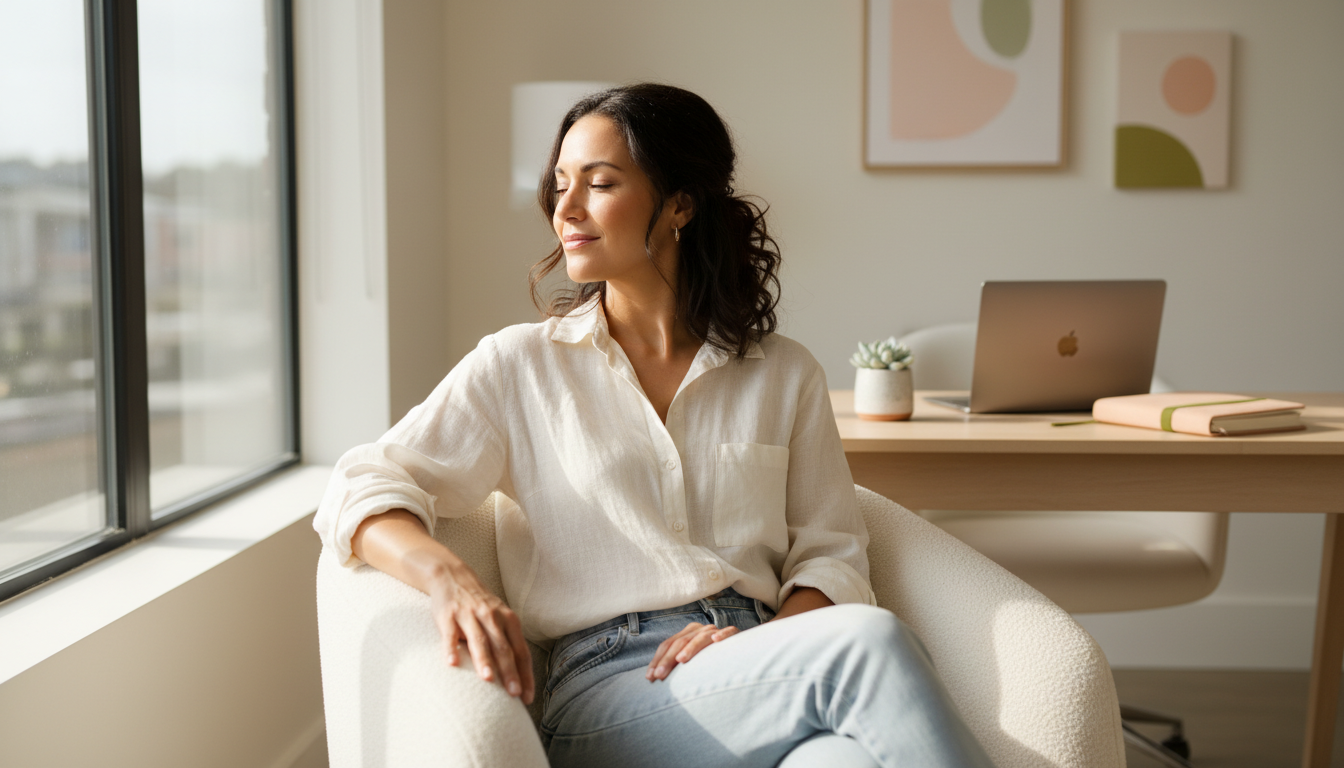 Professional mother in a peaceful moment of reflection